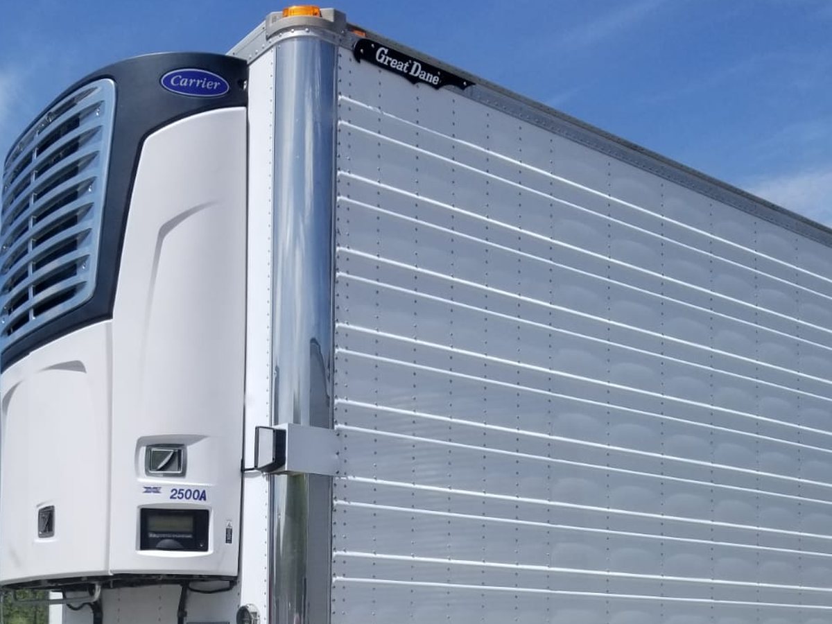 Front of a refrigerated trailer with its refrigeration unit
